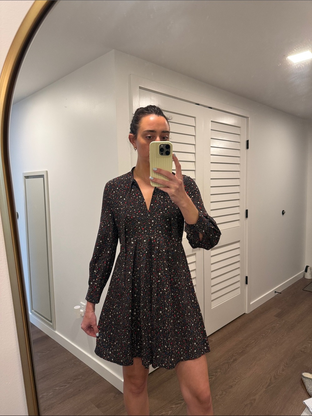 Madewell Black Mini Dress with Red & White Speckle Print